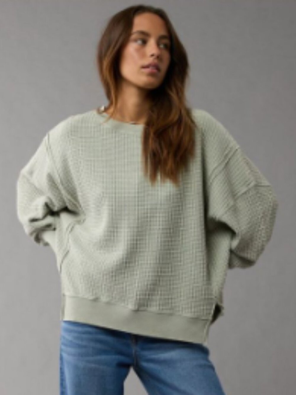 American Eagle Seriously Lived-In Big Hug Waffle Knit Sweatshirt – XL